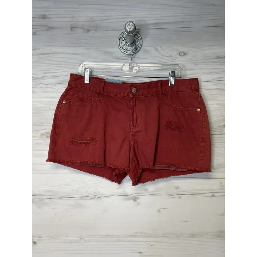 Old Navy Womens 10 Red Cutoff Distressed Shorts Frayed Hem‎ Cotton Sick Beets